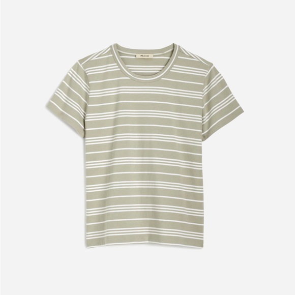 Madewell Tee The Perfect Crewneck Tee in Allday Jersey Green Stripe Large NWT - Picture 1 of 12